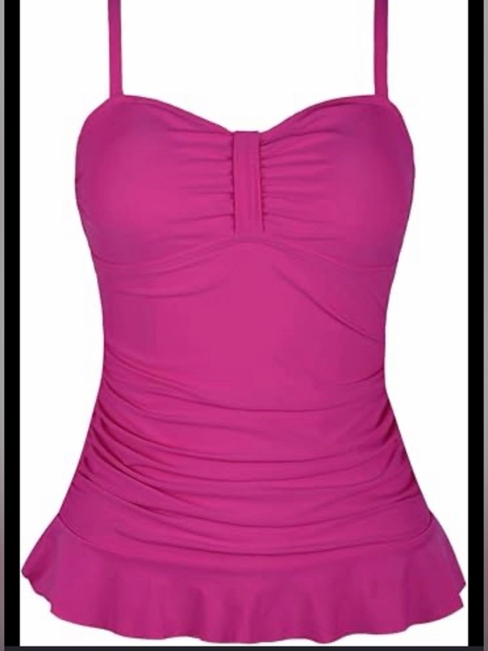 Hilor Other - New-Tankini Swimsuit Top with Ruffle Hem Bathing Suit Top Tummy Control Swim Top